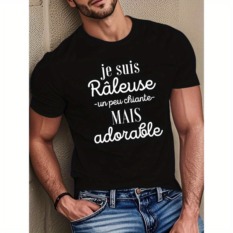 

T-Shirt Homme "railleuse" avec Française Amusante - Haut d'Été en Polyester Décontracté à Manches Courtes et Col Rond, Lavable en Machine