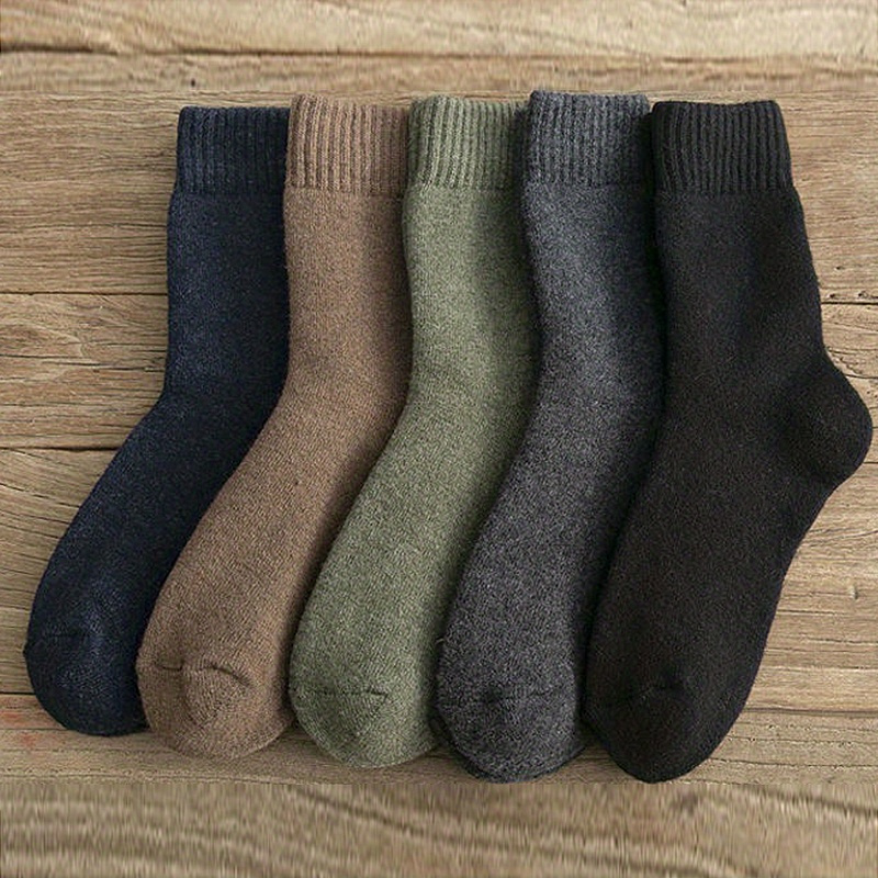 

4 Pairs Men's Thickened Warm Mid-calf Length Socks-solid Color, Autumn And Winter Comfortable Polyester