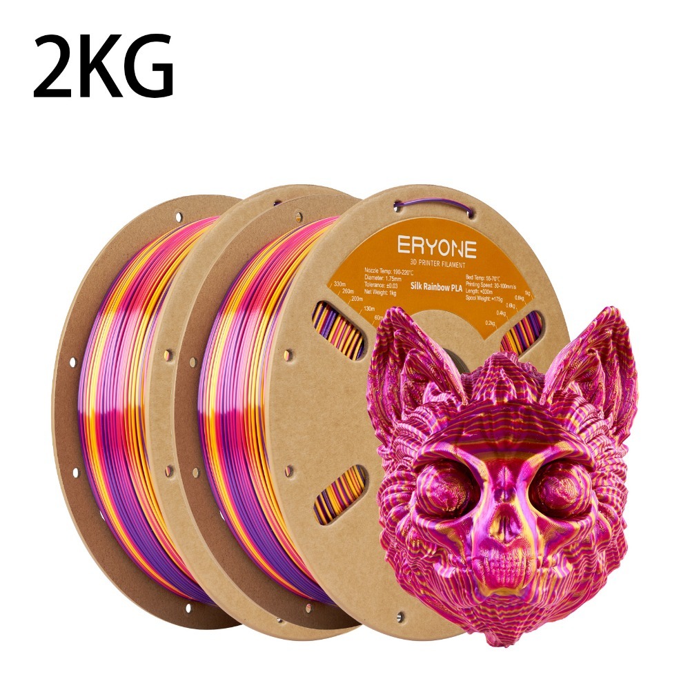 Eryone Pla Rainbow Of Colors 3d Printing Filament Supplies Filament For 3d Printer, 2 Rolls, 2kg 1.75mm +/-0.03mm, Easy & Transition
