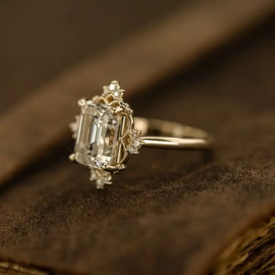 14K Gold-Plated CZ Engagement Ring with Double Sided Setting