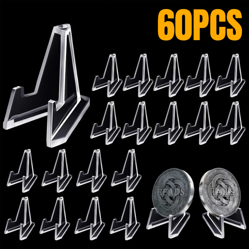 E-shop 60 Gedenkmedaillen-Ständer aus Metallblech, geeignet als kleine Staffeleien. Dreieckige Basis mit abgeschrägter Oberseite, matte Oberfläche,