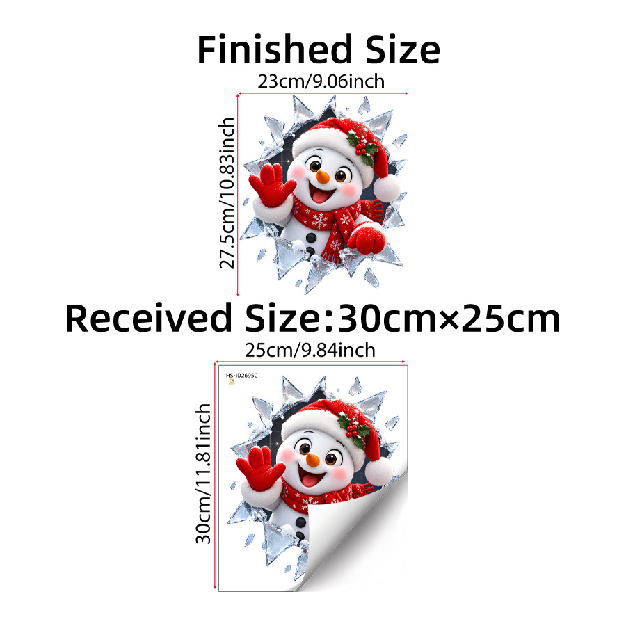 TEMU 2d Flat, 1pc Snowman Static Cling Window Sticker, 2d Broken-ice Santa Hat Scarf Xmas Figure Decoration For Window Bay Window Indoor