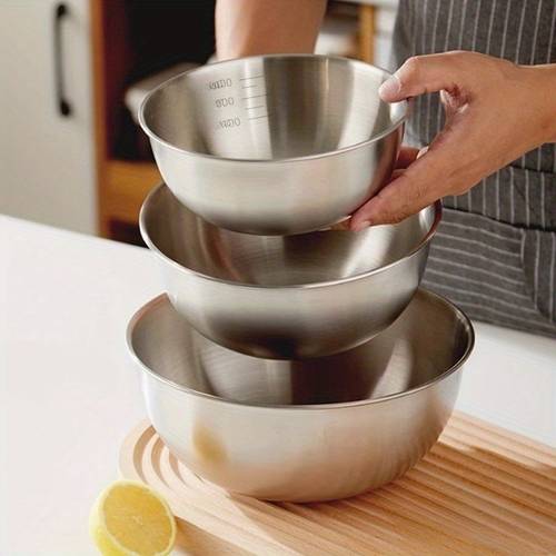 3pcs stainless steel cooking mixing bowls for use thickening mixing and suitable for mixing salad preparation and baking