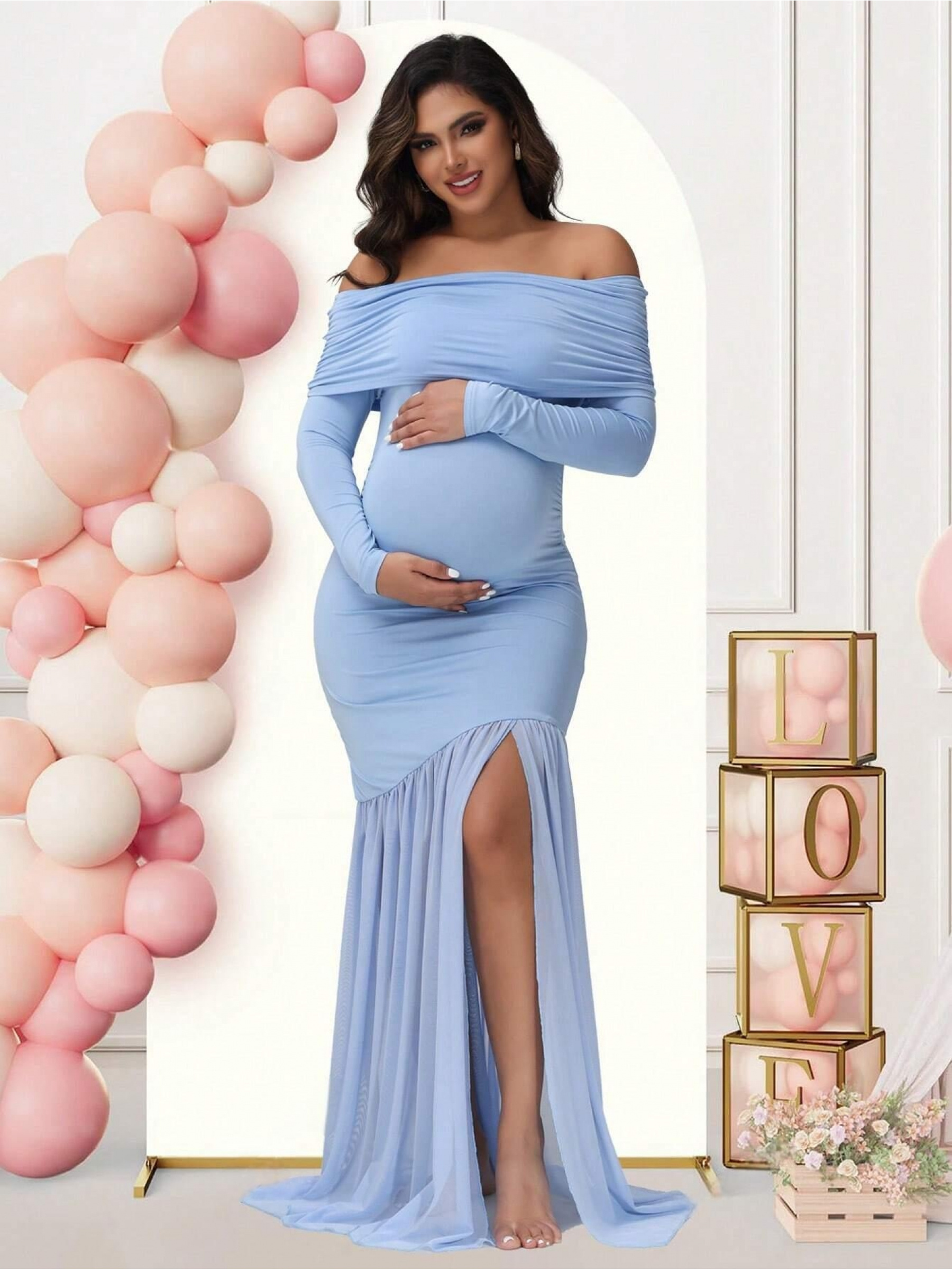 what color shoes to wear with navy blue dress Athena Maternity Photoshoot Dress |Royal Blue Jersey Gown, Convertible –  Chicaboo main image 1