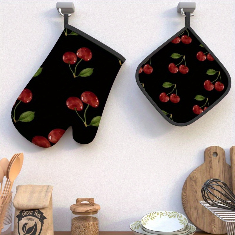 

2pcs 10.6*6.7 Inch Heat Resistant Oven Mitts Potholders Background Oven Mitts And Pot Holders Suitable For Kitchen Decoration, Cooking, Grilling, Baking And Great Holiday Gift Lz