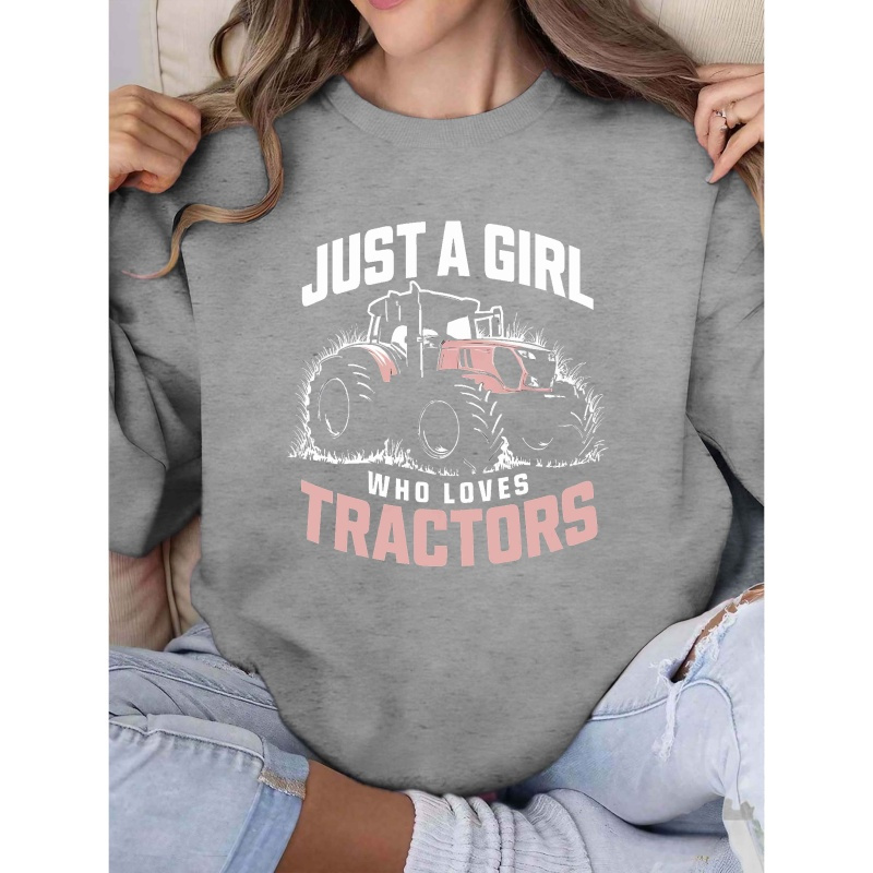 

Chic Tractor Graphic Crew Neck Sweatshirt For Women - Casual Polyester Pullover, Fall & Spring, Tractor Decor