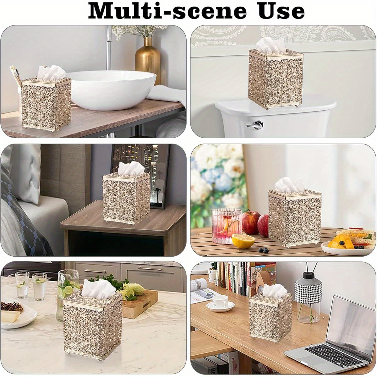 metal golden tissue box cover with lid square modern   tissue holder sturdy   design for bathroom kitchen home office decorative cube tissue case compatible with standard cardboard boxes easy to   saving decor tissue box holder vintage kitchen accessory bathroom decor stylish organizer sleek   durable plastic interior designers   Product details 0