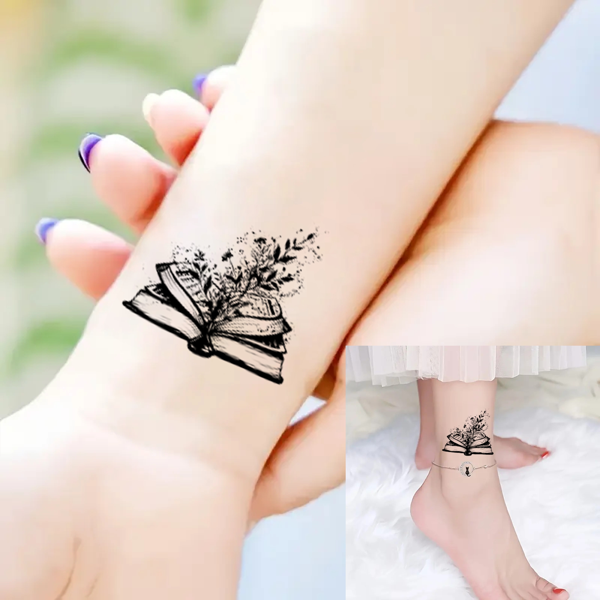 Image of 2 Sheets Book Bookworm Reader Temporary Tattoos Tattoo Body Art Stickers For Party Decor & Favors Fake Tattoos Neck Arm Chest For Women Men Adults