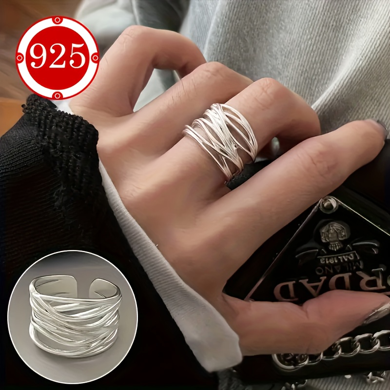 TEMU 1pc 925 Silver Hypoallergenic Ring, Women's Twisted Adjustable Matte Thumb Ring, Couple& Best Friend Gift, Daily Wear For Wedding, Beach&