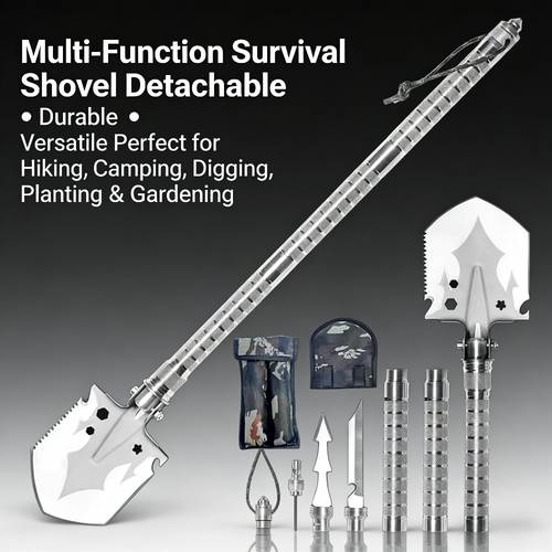 30 in 1 folding survival shovel with pick heavy duty stainless steel camping tool for hiking gardening car storage