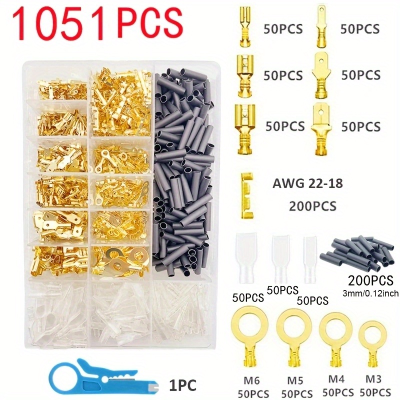 Image of 270/480/1051pcs Male Female Spade Terminals, 2.8/ 4.8/ 6.3mm Insulated Male Female Wire Connector, Crimp Terminals Crimp With Transparent Insulating Sleeves 0-36v