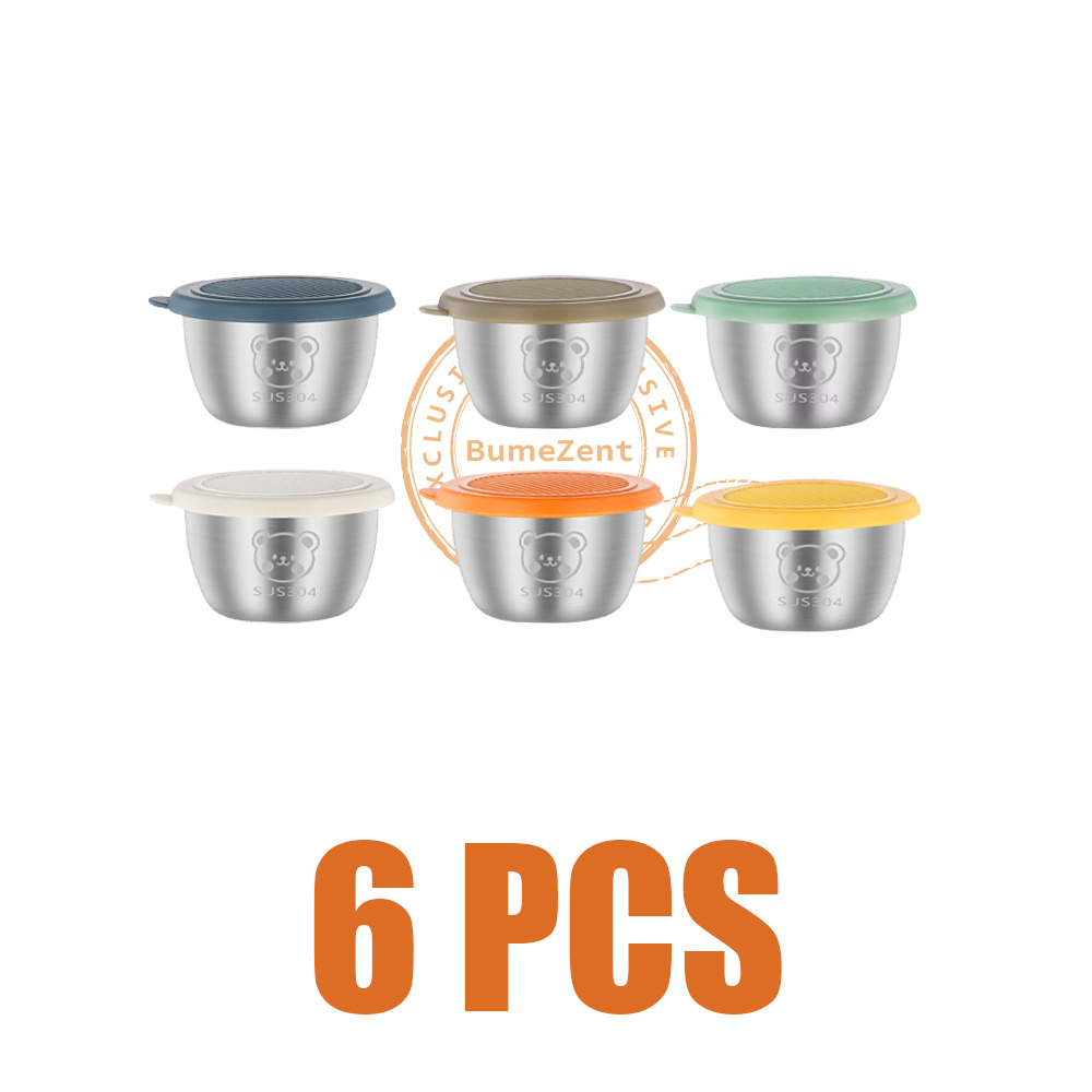 TEMU Bz 12/6/3pcs, Silvery 304 Stainless Steel Sauce Cup With Lid, Reusable Sauce Container With Leak Proof Plastic Lid, Seasoning Cup For Salad