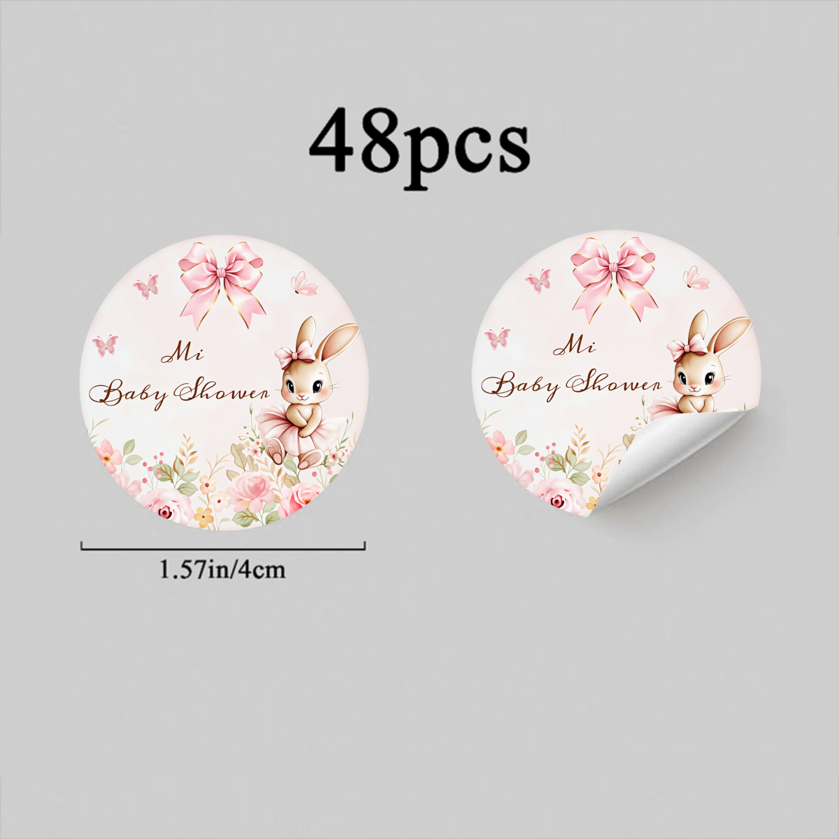 TEMU adesivi personalizzati con testo, decorazioni per doccia, coniglietto rosa, design con e fiori di ciliegio per bomboniere, etichette regalo,