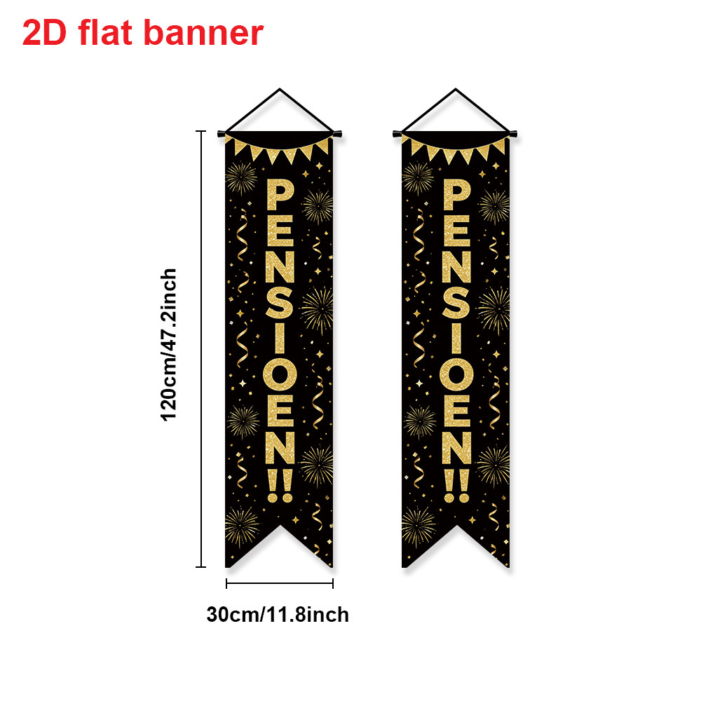 TEMU 2d Flat, 2pcs Retirement Banner Suitable For Retirement Party Decorations - Dutch "pensioen!!" Hanging Door Sign With Black & Golden Glitter