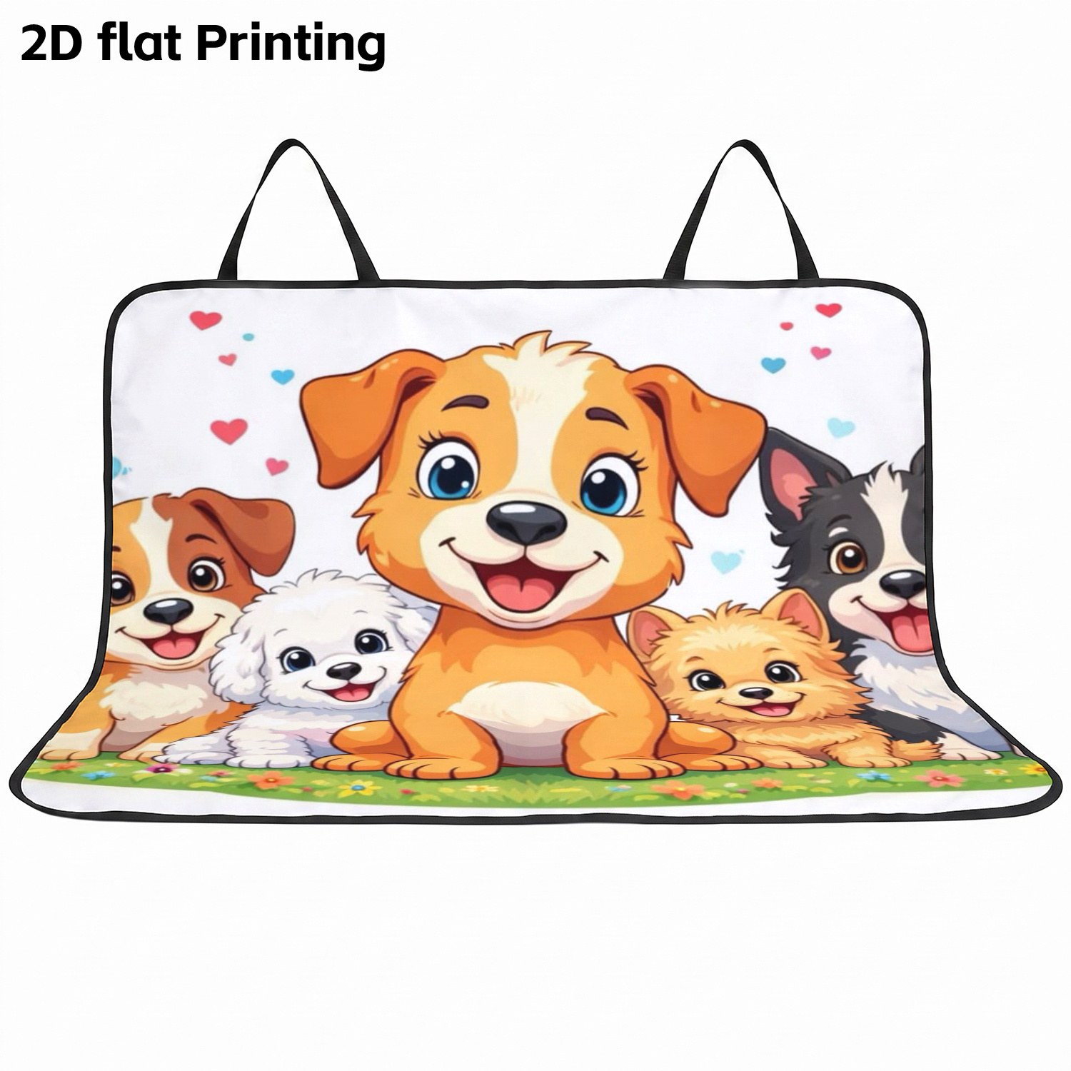 TEMU de asiento de coche para mascotas con estampado de cachorro de dibujos animados 2D, 1 pieza, tapete protector para asiento trasero de coche,