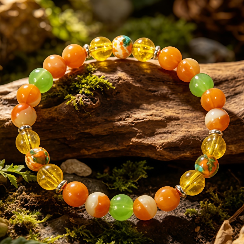 Unisex Vibrant Bead Bracelet, Warm Orange & Green Agate