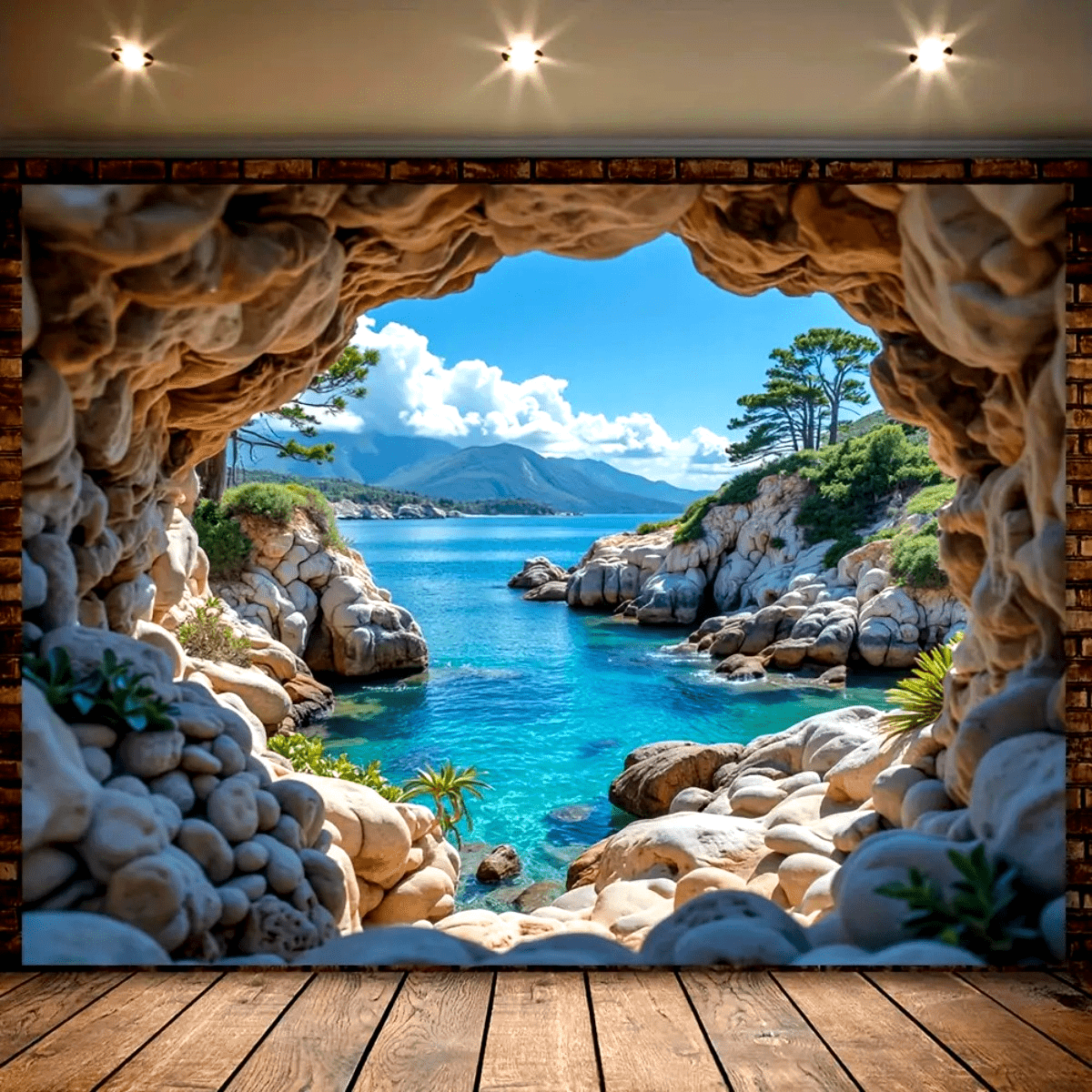 1pc Banner Large Self-  Greek Island Wall Mural - Realistic 3D Turquoise Mediterranean Sea   Wallpaper Suitable for Pool Parties, Weddings, Photo Booth Backgrounds, Greek Theme Decor