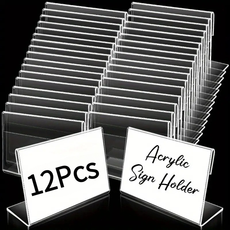 TEMU 12pcs Horizontal Transparent Acrylic Sign Holders, Plastic Business Card Price Tags - Suitable For Retail Mini Display Stands And Food Label