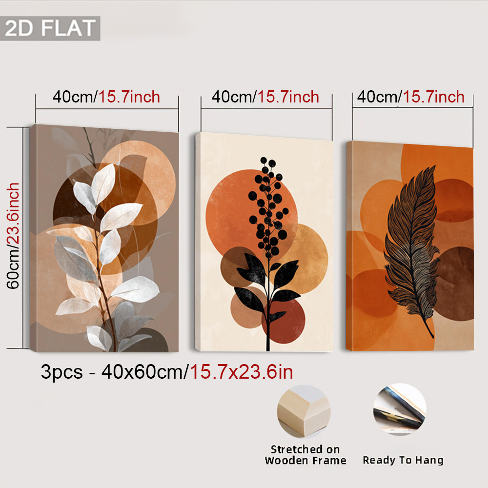 TEMU Ensemble de 3 toiles encadrées 2D, décor mural de 2D plat avec , palette de couleurs terrestres, , art mural de style , affiches élégantes,