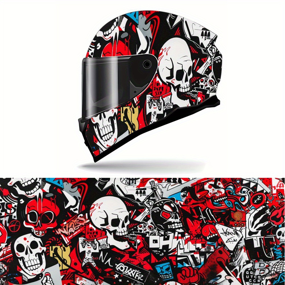 cool skull graffiti full face helmet vinyl wrap durable pvc Temu