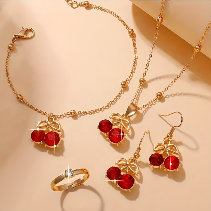 TEMU 304 Stainless Steel Exquisite Jewelry 4pcs Set: Necklace, Earrings, Bracelet, And Ring. Girly-heart Synthetic Synthetic Zirconia Accessories.