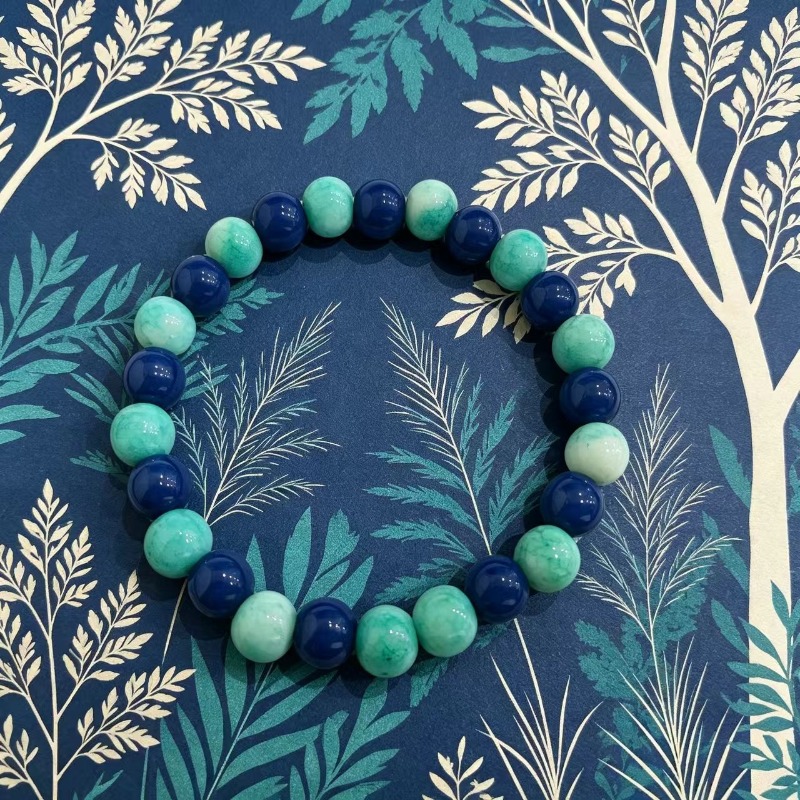 Deep Sea Blue & Light Cyan Green Alternating Beaded Bracelet