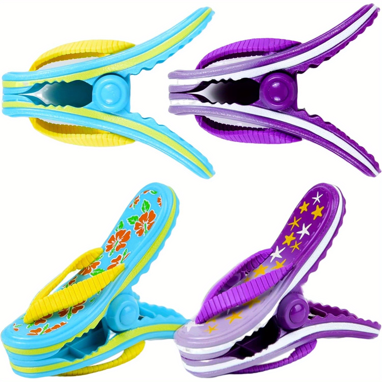 Image of 4 Pack Creative Beach Towel Clip, Slippers Towel Clip, Travel/pool Lounge Chair Essential, Oversized Cute Drying Clothes Clip, Clothes Pins