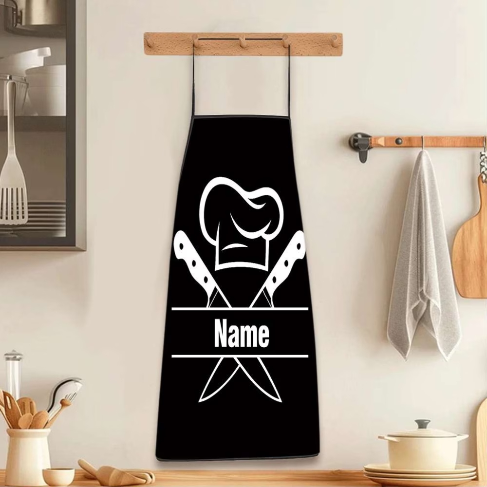 TEMU 1pc Of A Flat 2d Custom Text Printed Apron, Featuring A Chef Hat And Cross Knife Design. Durable, Easy To Clean, Has An Adjustable Belt, Made