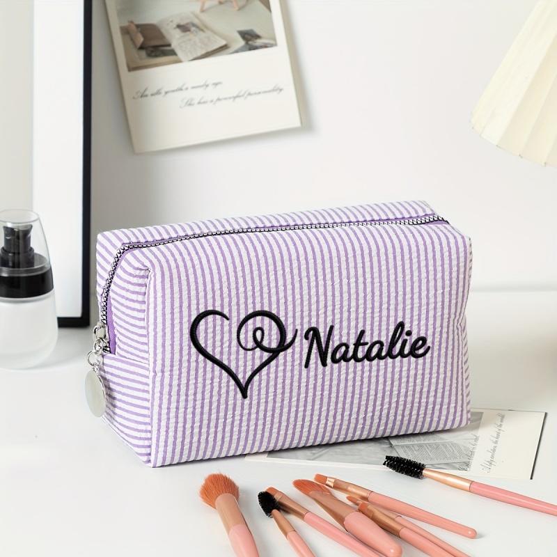 TEMU Borsa a righe personalizzata con e - Organizzatore da trucco portatile multitasche, Organizzatore da toilette da viaggio portatile per donna
