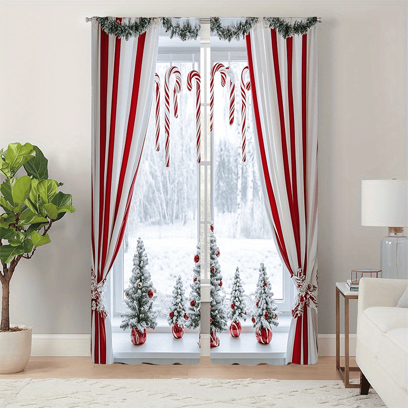 

2pcs/set Christmas Curtains, , , , , Ventilated, , For , , & Decor, , Reduction, Dimming, Decor