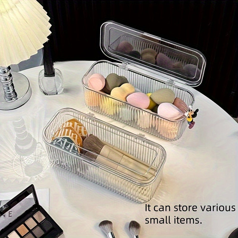 clear plastic storage box with lid transparent stackable organizer for makeup brushes hair accessories and beauty tools ideal for bedroom or bathroom vanity makeup storage organizer Product details 0