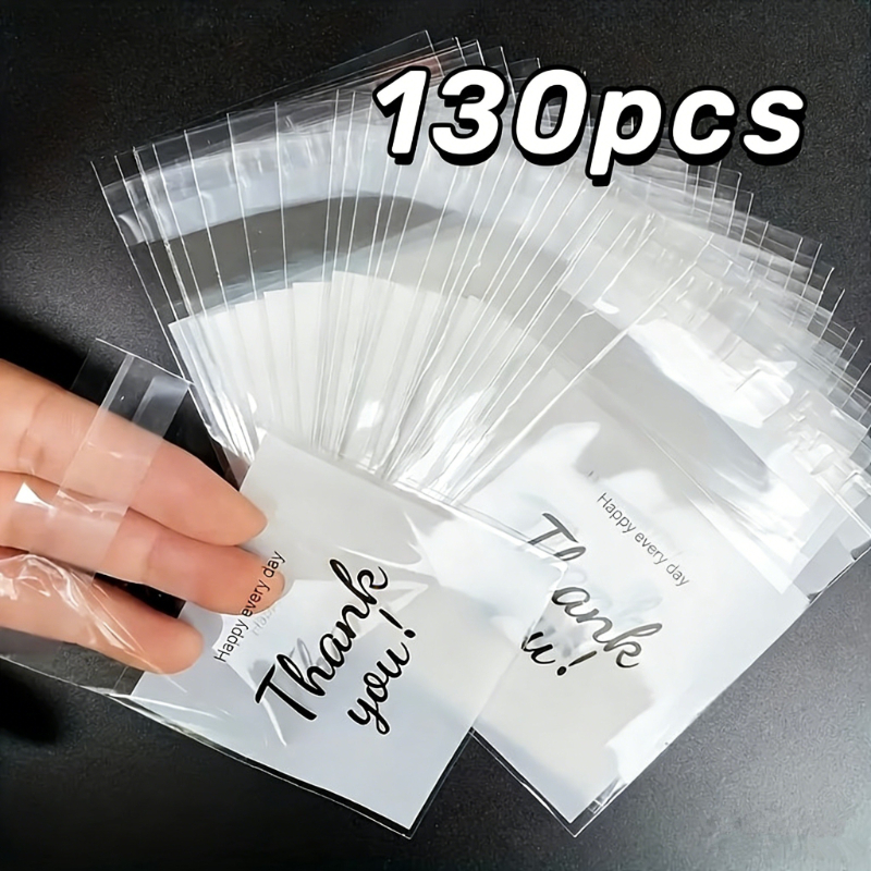 E-shop [130 Stück Geschenktüten] 130 Stück "Danke" Plastik-Geschenktüten, hochwertiges Design, selbstversiegelnde transparente Geschenktüten, geeignet