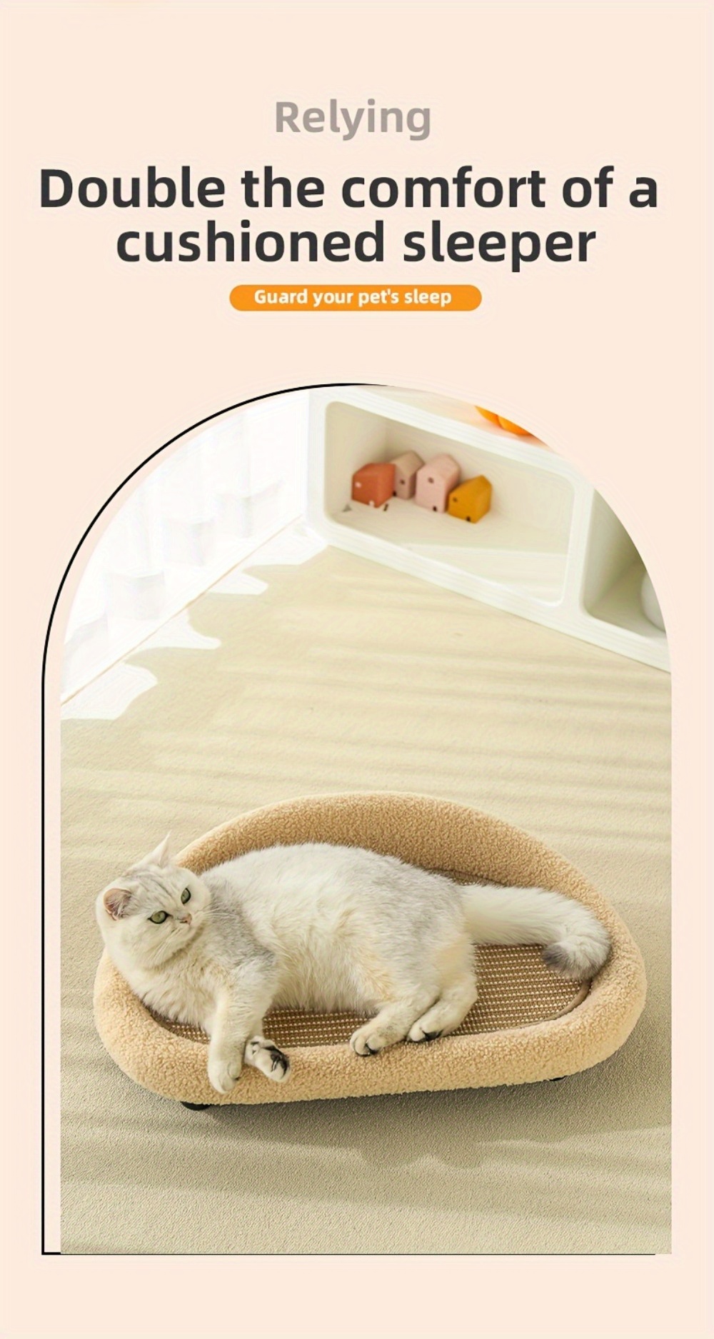 2 in 1 cat sofa bed with scratching post durable tear resistant polyester pet bed light brown     for indoor cats dual use as seat bed sofa bed plush pet furniture quality stitched edges cozy feline furniture sturdy construction feline lovers Product details 5