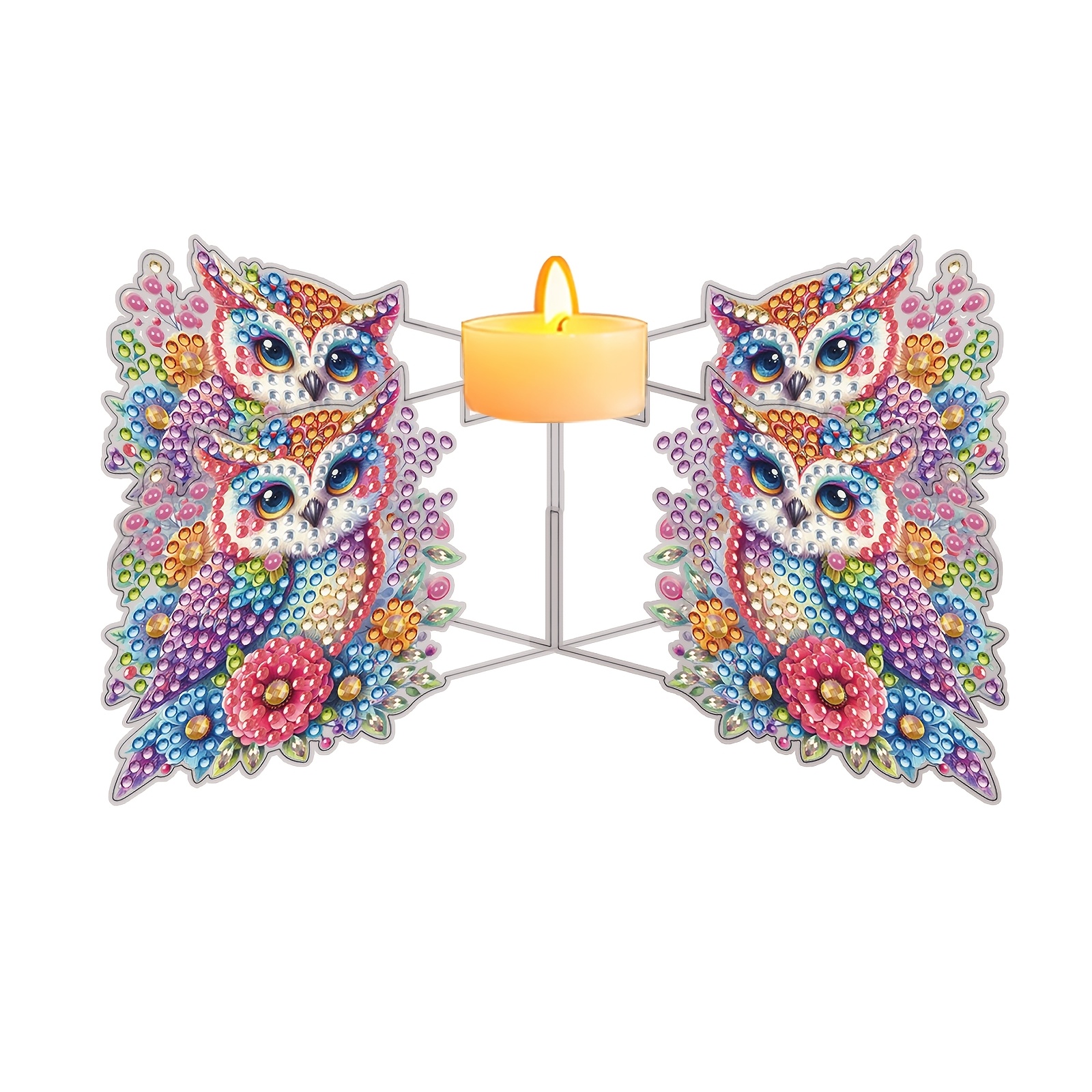 TEMU 1 stuks Uil-Vormige Thema Diamant Schilderen Kaarsenhouder Kit, Irreguliere Strass Schilderen Kaars Display Rek Ambacht, Creatieve Huis Sfeer