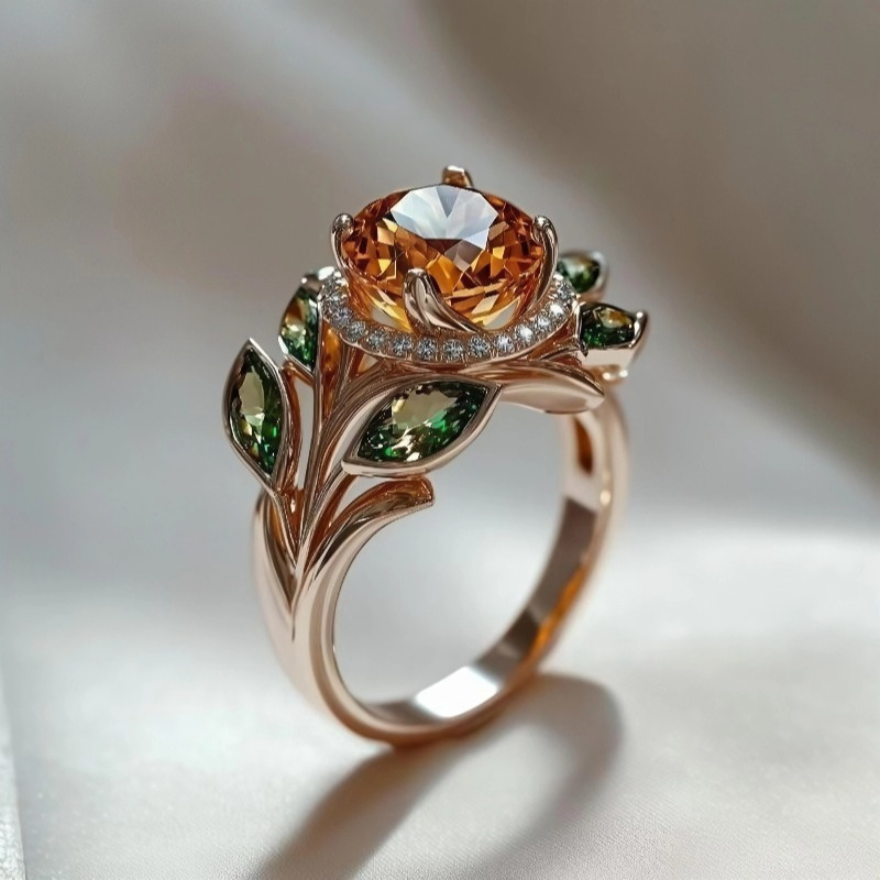 TEMU Bague Élégante pour Femme en Argent 925 - Zirconia Champagne Grande Taille 3A avec Multi-couleurs, Moderne et , Idéale pour ou Cadeaux de