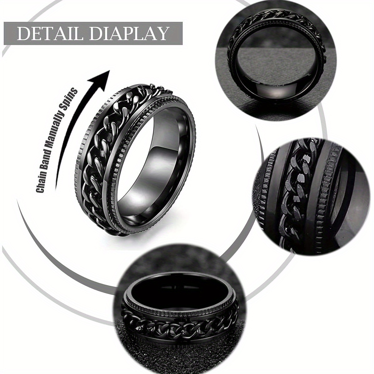   12pcs stainless   rings for men women cool fidget spinning chain ring anxiety relief fashion simple wedding engagement ring set Product details 2