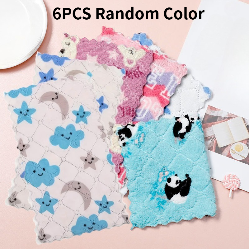 TEMU 6pcs Random Color Household Double-layer Printed Kitchen Cleaning Cloth, Thick And Absorbent, Ideal For Cleaning, Very Suitable For Washing