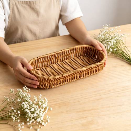 hand woven rattan like storage basket multi use decorative organizer for home tabletop shelf baskets