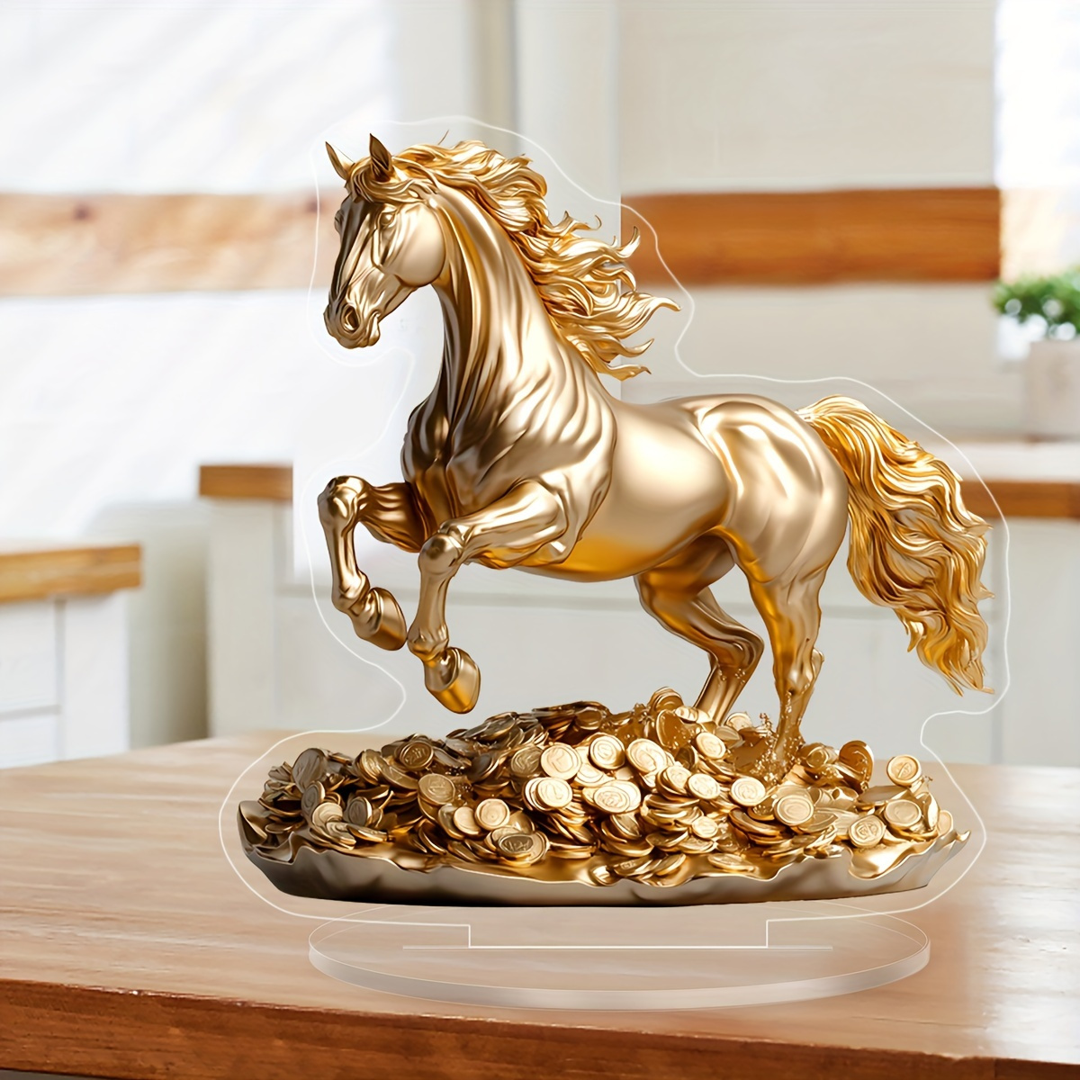 

Elegant Statue With Coins - Classic Acrylic Desk Decor, , Ideal For Weddings & Christmas, Animal Theme, Clip-on Design, No Batteries Required