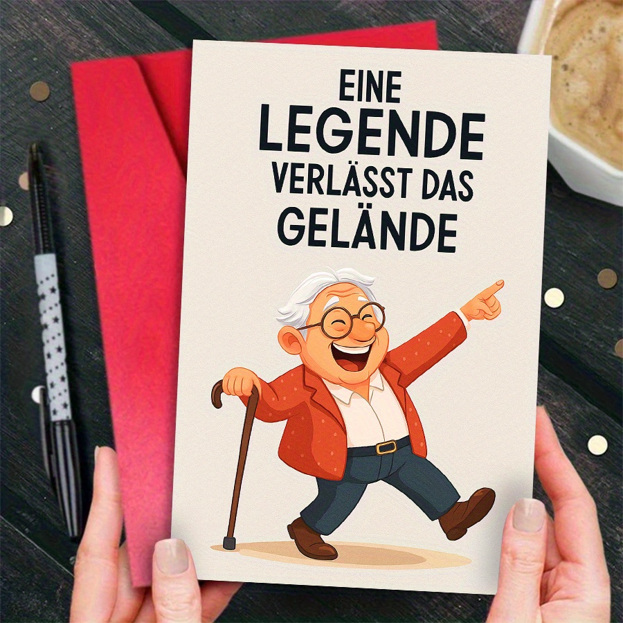 E-shop 1 Stück Lustige Rentenkarte mit deutschem Text "Eine verlässt das Gelände" - Humorvolles Abschiedsgeschenk für Kollegen, Familie & Freunde -