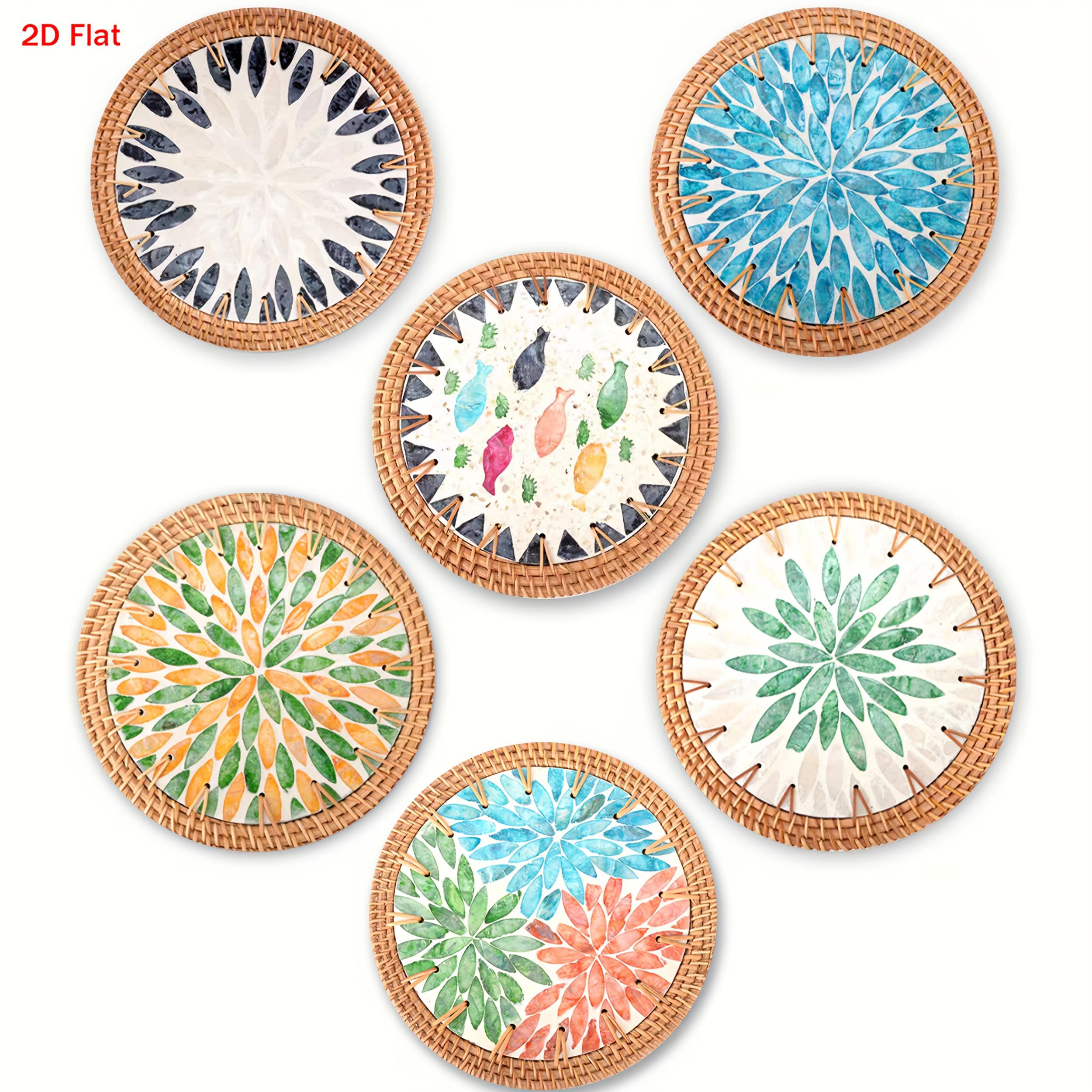 TEMU Set Of Wooden Coasters Featuring A Beautiful 2d Flat Design, Heat-resistant And Coffee. Ideal For Bars, Family Events, Cafes, Offices, And As A