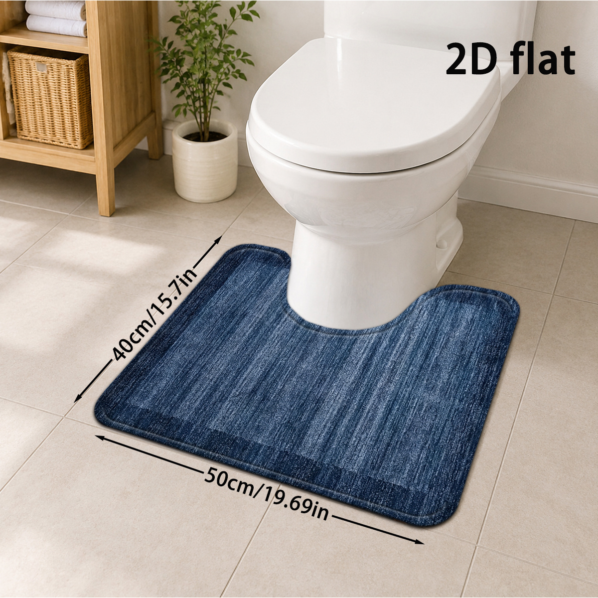 TEMU 2d Flat, 2d Flat 1pc Blue Gradient Geometric Texture Bathroom Mat, Modern Minimalist Nordic Style Floor Mat, U-shaped Toilet Mat, Soft Thickened