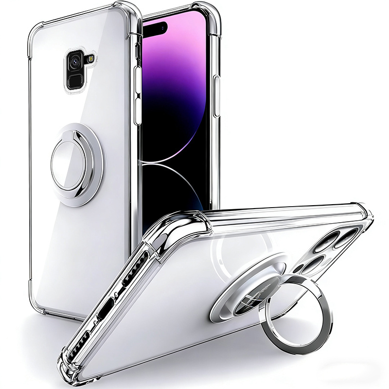 TEMU Phone Case - Suitable For Galaxy A8+ (2018), Anti-fall Transparent Soft Case With Ring Holder, Fashionable Easy Shockproof Design Tpu Full