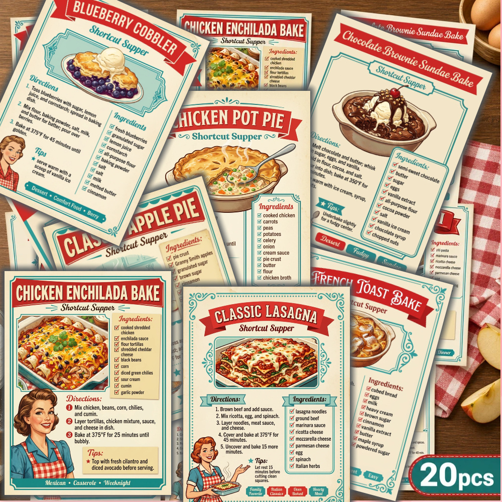 TEMU 20pcs Retro Oven Recipe Cards/postcards, Suitable For Scrapbooks And Handmade Crafts - Retro Collage Recipe Cards/postcards With Personalized
