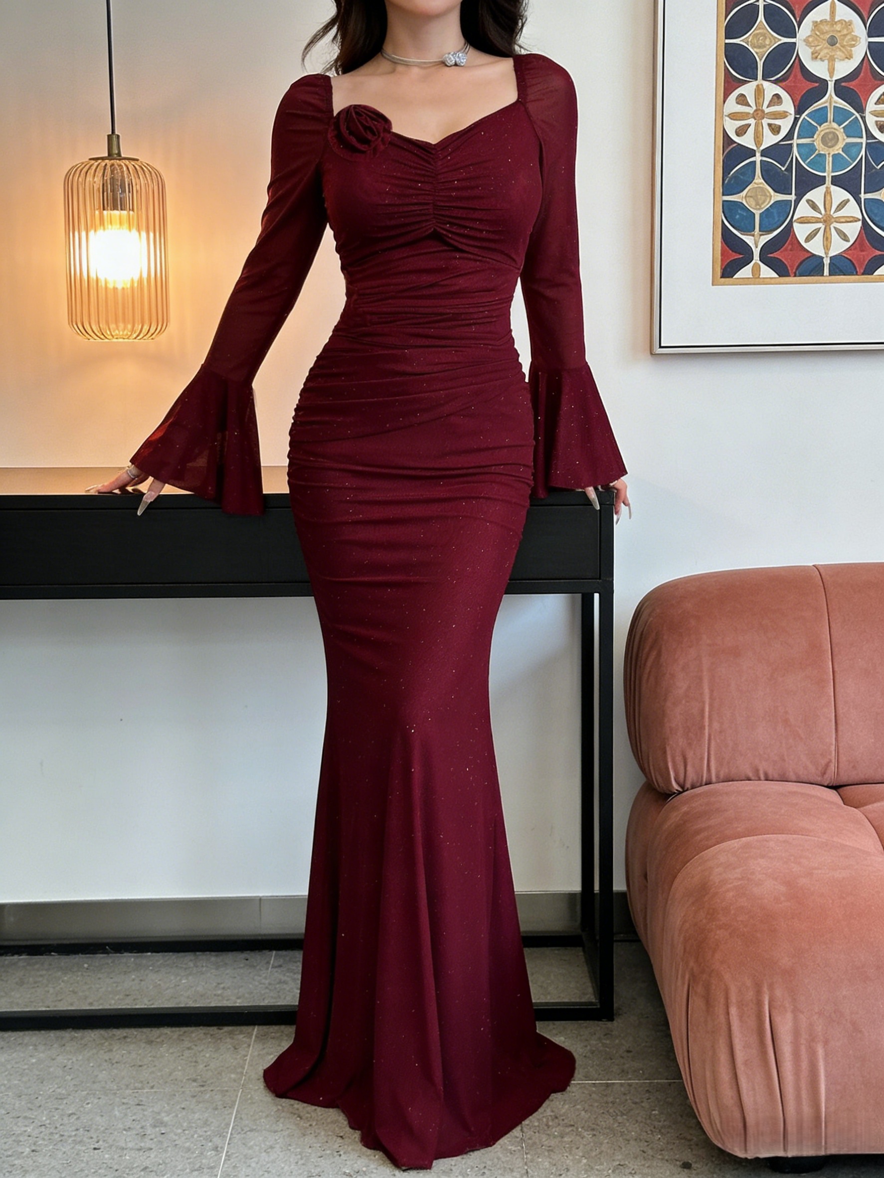 burgundy dress sold on Temu United States