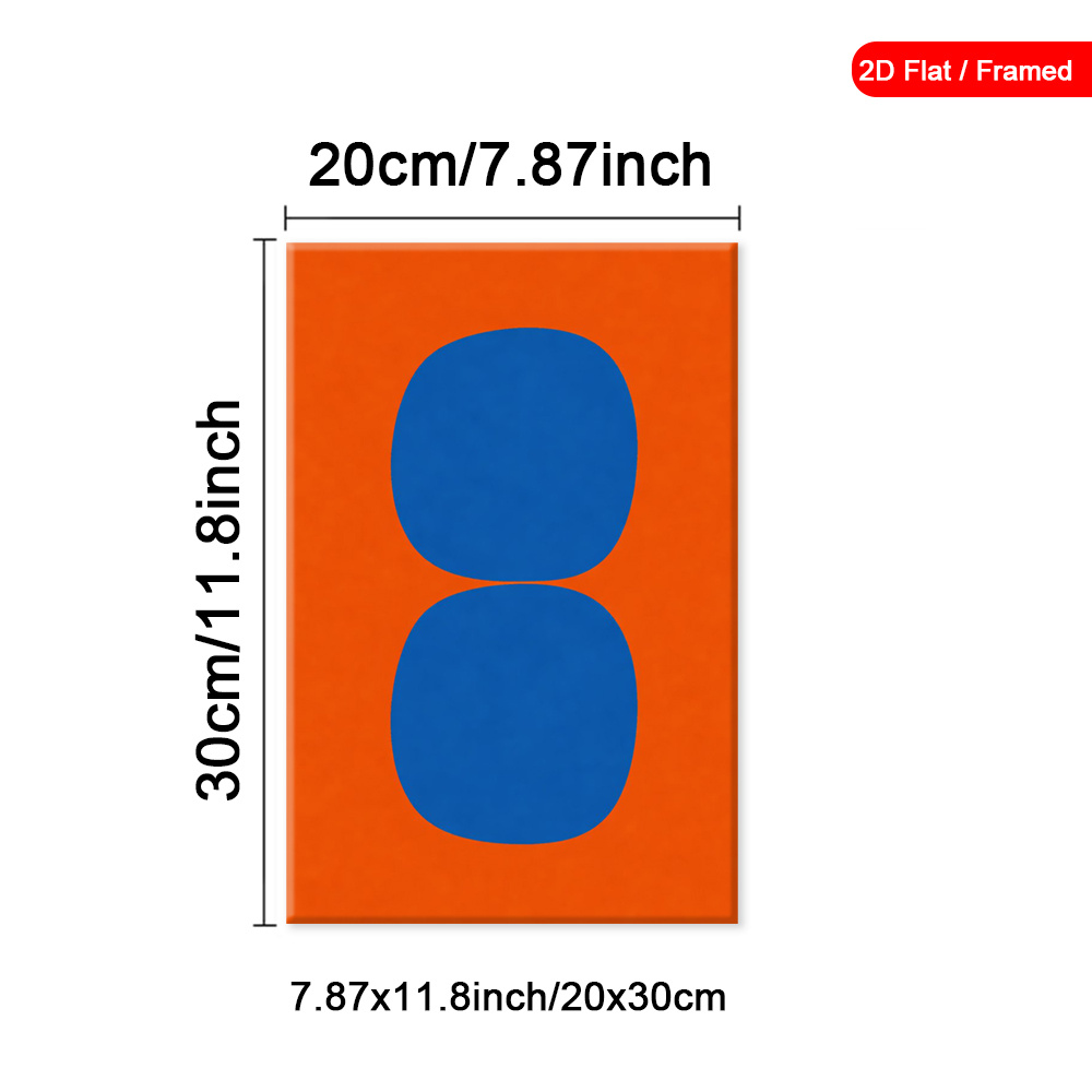 TEMU 2d Flat, 1pc Framed Blue Wall Art, Orange Background Canvas Paintings, Minimalist Shape Wall Arts, Modern Art Prints Decorations, Wall Decor
