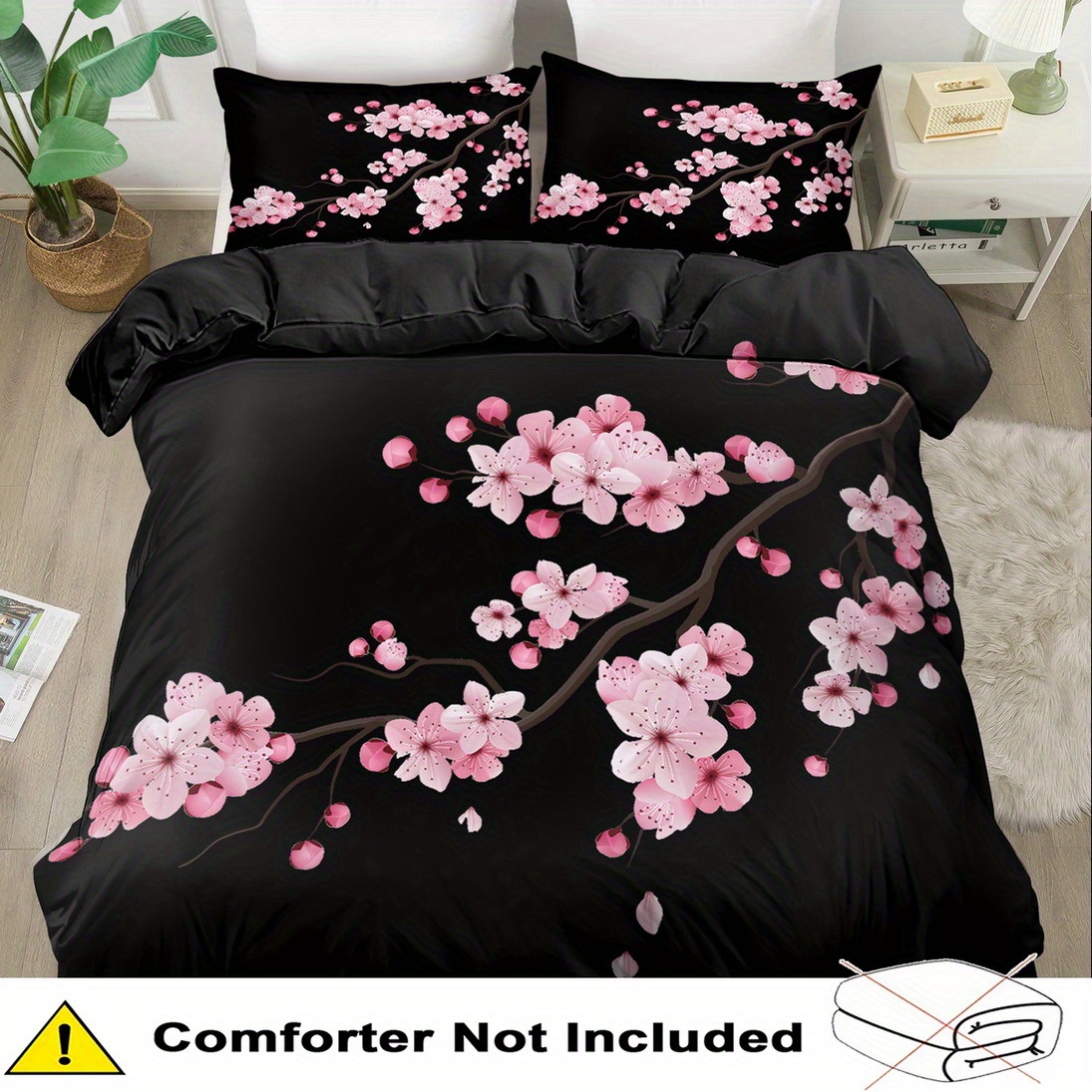 TEMU 2/ 3pcs Quilt Cover Set, Pink Flowers Print Duvet Cover Set, King Bedding, Polyester Machine Washable, Quilt Decoration, Bedroom , Birthday Gift