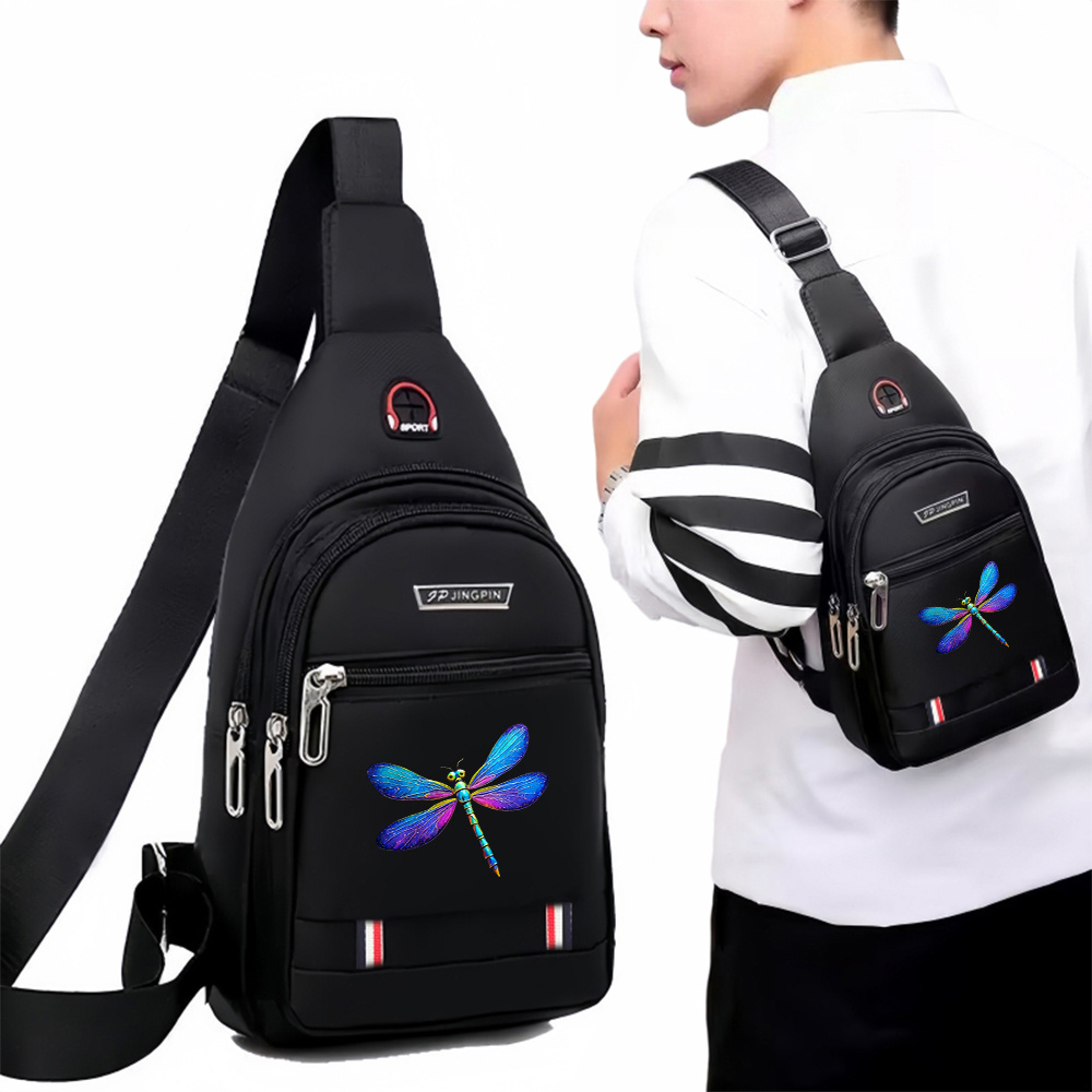 TEMU Sac de poitrine 1 pièce grande capacité à imprimé et floral - Sacoche bandoulière réglable avec fermeture éclair, noir, convient pour , les