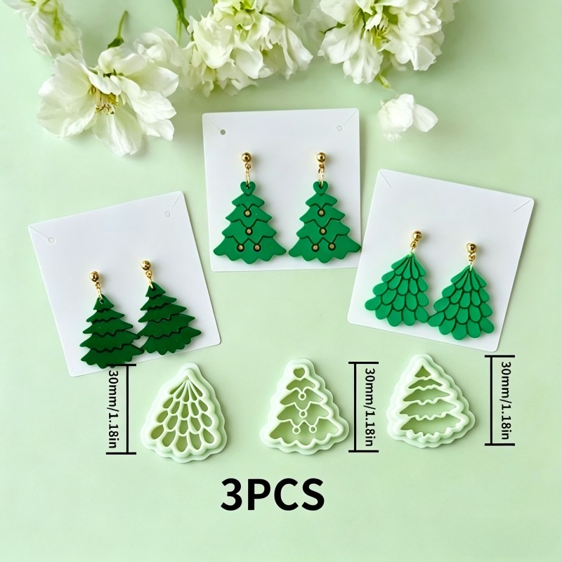 TEMU 3pcs Tree-shaped Clay Cutting Molds With Layered Branches & Round Base Suitable For Diy Polymer Clay, Resin Crafts, Beads, Snowflakes - Plastic