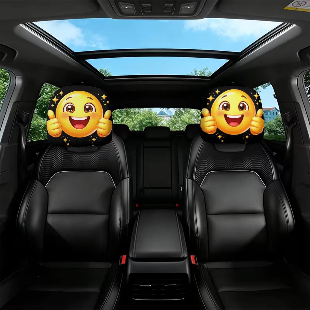 TEMU 2pcs Cute Printed Car Headrest Covers, 2d Flat, Enhancing Fun, Seat Headrest Protectors, Fashionable And Interior Decor, , Universal Fit,